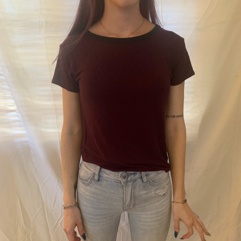 Brandy Melville Navy and Maroon Tee